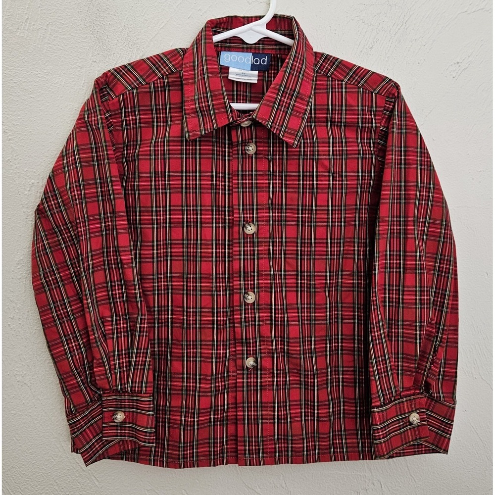 Good Lad Boys Red Plaid Button Down Dress Shirt Size 5 Holiday Church‎ Christmas